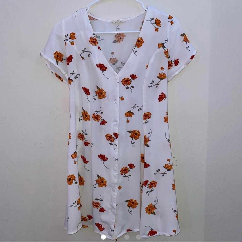 White Summer Dress with Orange Floral Design